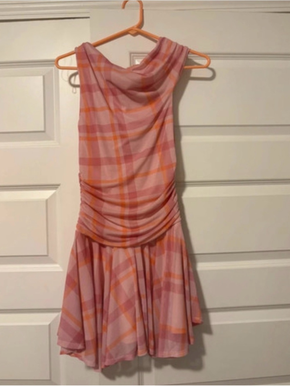 Altar'd State Pink & Orange Plaid Asymmetrical Sleeveless Dress
